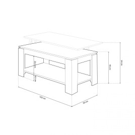 Mesa de centro elevable, blanco artic-roble canadian