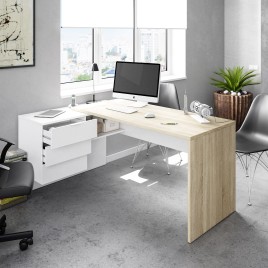 Mesa despacho Office con buc reversible roble canadian/blanco artik