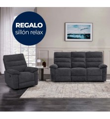 Sofá tres plazas Venecia electrico regalo sillón relax Venecia Tela gris oscuro