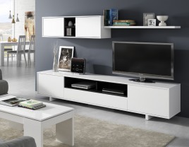 Mueble de Salón modelo Niza Color Roble Arena y Blanco, Medidas: 300x 200 x  41/39 cm