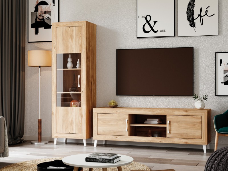 Composición De Salón Con Mueble Tv + Aparador Alto, Nordic - Ness